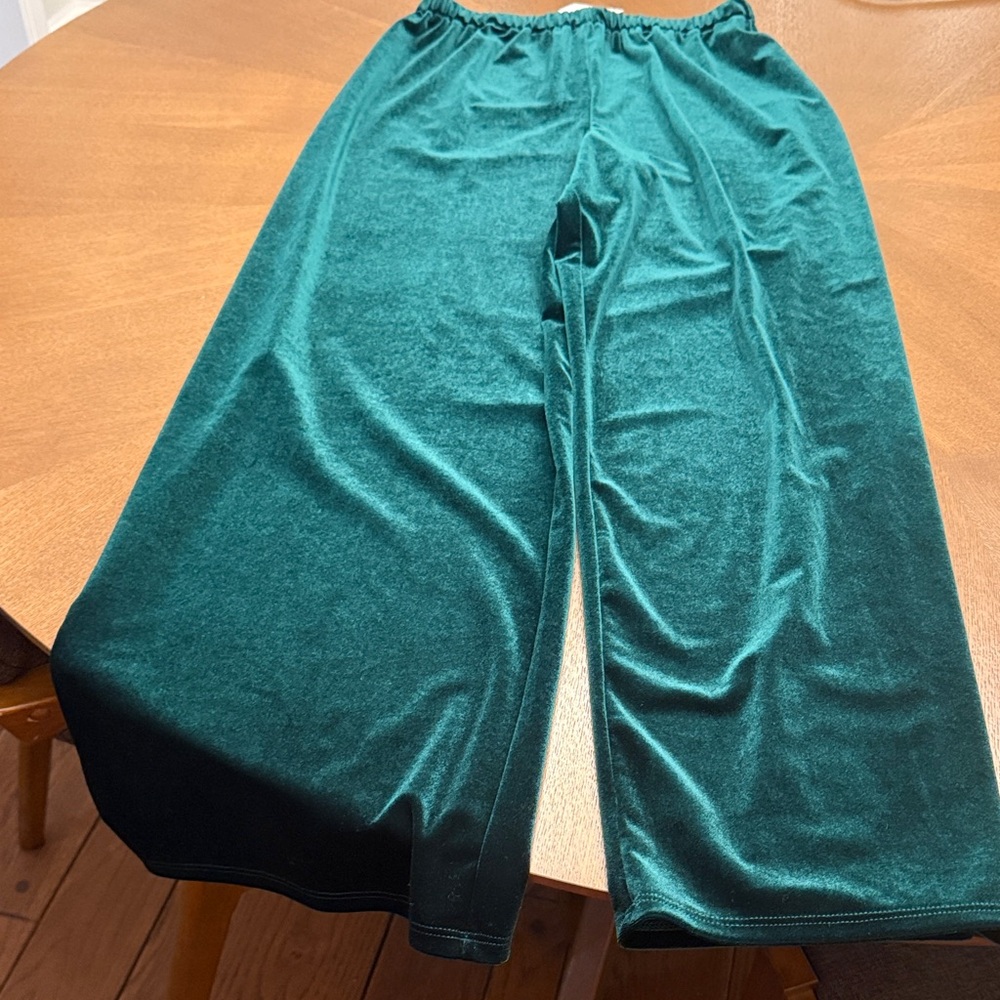 Jude Connally Green Velvet Pull On Velvet Pants Wide Leg